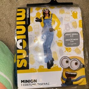 Minion Costume with Blue Overalls and Black Gloves